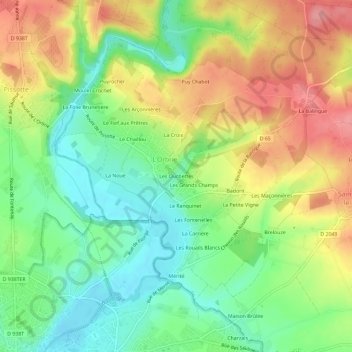 Mapa topográfico Les Ouchettes, altitud, relieve