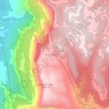 Mapa topográfico Bhimashankar, altitud, relieve