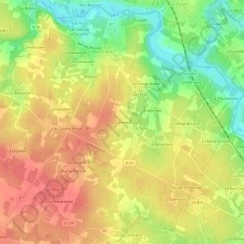 Mapa topográfico La Minière, altitud, relieve