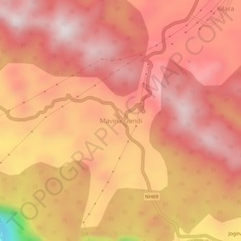 Mapa topográfico Mavina Gundi, altitud, relieve