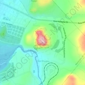 Mapa topográfico Cerro Leones, altitud, relieve
