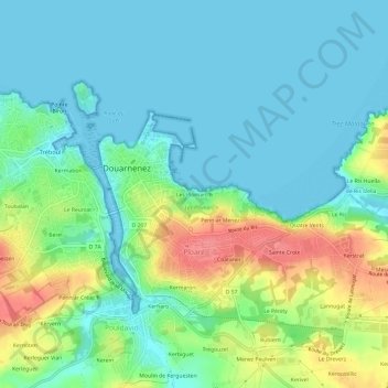 Mapa topográfico Les Plomarc'h, altitud, relieve
