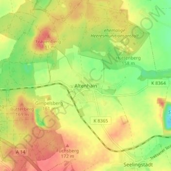 Mapa topográfico Altenhain, altitud, relieve