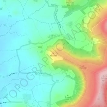 Mapa topográfico Pen Hill, altitud, relieve
