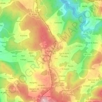 Mapa topográfico Montelongo, altitud, relieve