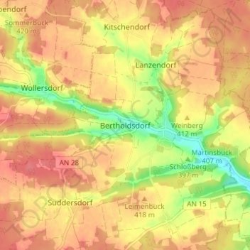 Mapa topográfico Bertholdsdorf, altitud, relieve