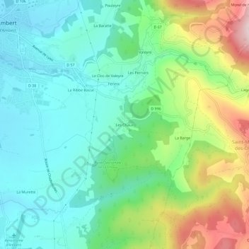 Mapa topográfico Les Chaux, altitud, relieve