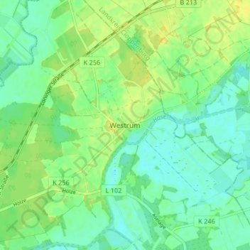 Mapa topográfico Westrum, altitud, relieve