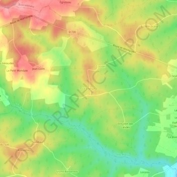 Mapa topográfico Le Cherpe, altitud, relieve