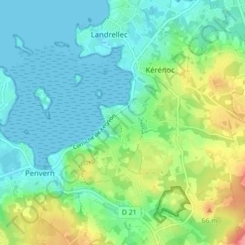 Mapa topográfico Kervegan, altitud, relieve