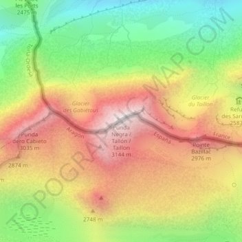 Mapa topográfico Tallón, altitud, relieve