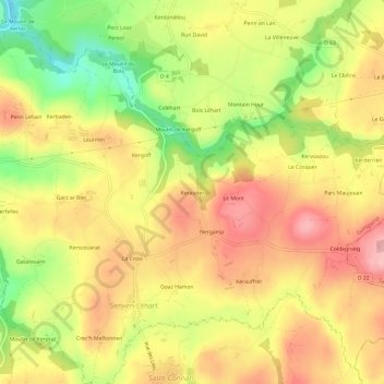 Mapa topográfico Kerauder, altitud, relieve