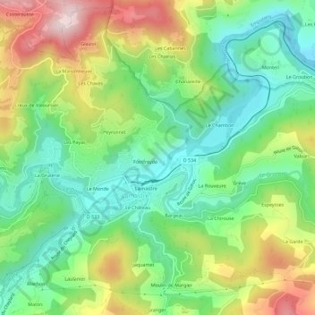 Mapa topográfico Blache, altitud, relieve