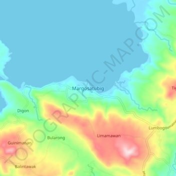 Mapa topográfico Margosatubig, altitud, relieve