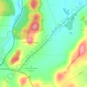 Mapa topográfico Affleck, altitud, relieve