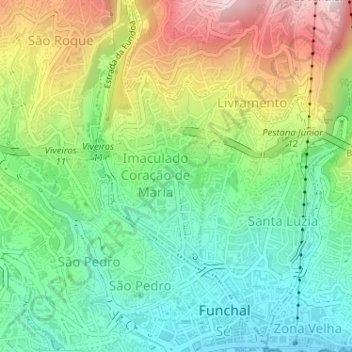Mapa topográfico Funchal(Madeira), altitud, relieve