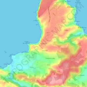 Mapa topográfico El Ferrero, altitud, relieve