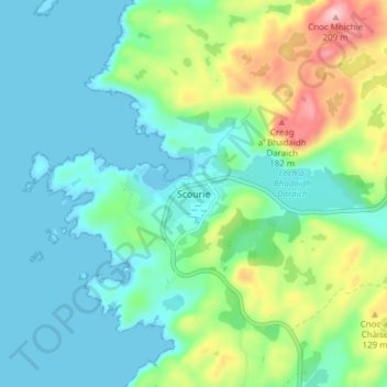 Mapa topográfico Scourie, altitud, relieve