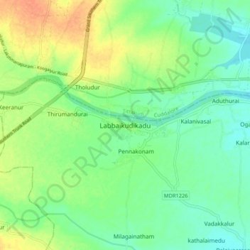 Mapa topográfico Labbaikudikadu, altitud, relieve