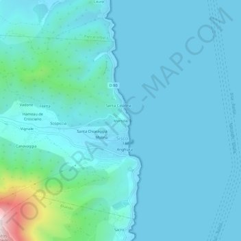 Mapa topográfico Mortola, altitud, relieve