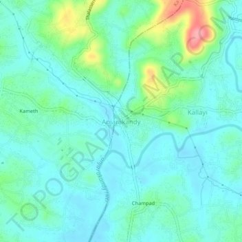 Mapa topográfico Anjarakandy, altitud, relieve