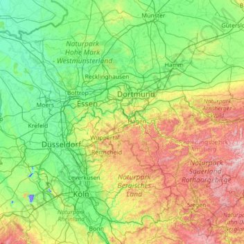 Mapa topográfico Ennepe-Ruhr-Kreis, altitud, relieve