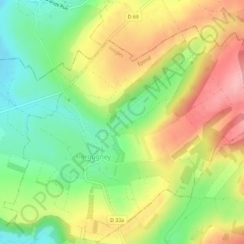 Mapa topográfico Mehachamp, altitud, relieve