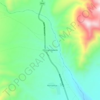 Mapa topográfico Churqui Aguada, altitud, relieve