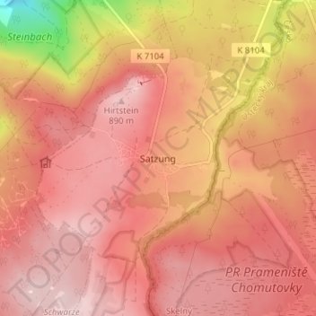 Mapa topográfico Satzung, altitud, relieve