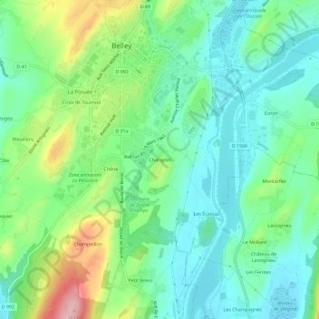 Mapa topográfico Charignin, altitud, relieve