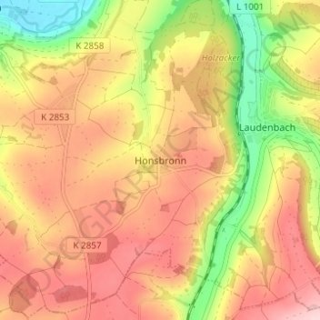 Mapa topográfico Honsbronn, altitud, relieve