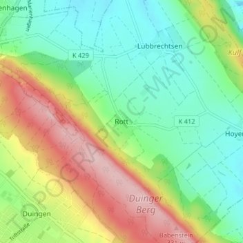 Mapa topográfico Rott, altitud, relieve