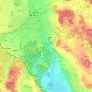 Mapa topográfico Höllmühle, altitud, relieve