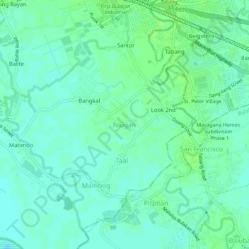 Mapa topográfico Niugan, altitud, relieve