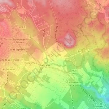 Mapa topográfico La Orduña, altitud, relieve