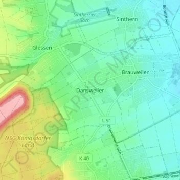 Mapa topográfico Dansweiler, altitud, relieve