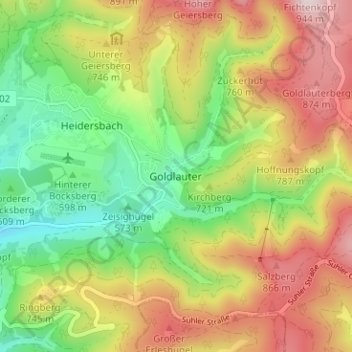 Mapa topográfico Goldlauter, altitud, relieve