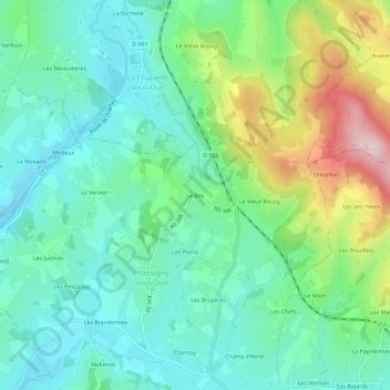 Mapa topográfico Le Bey, altitud, relieve