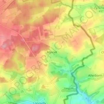 Mapa topográfico Moinet, altitud, relieve
