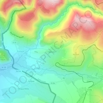 Mapa topográfico Bajanda, altitud, relieve