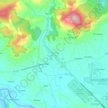 Mapa topográfico Posada de Llanera, altitud, relieve