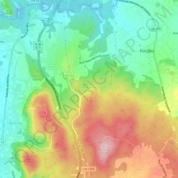 Mapa topográfico São Paio de Cima, altitud, relieve