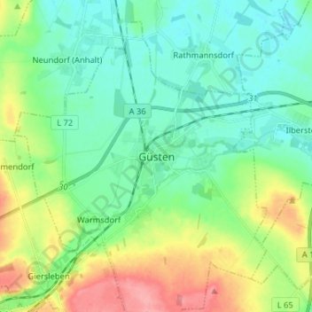 Mapa topográfico Güsten, altitud, relieve