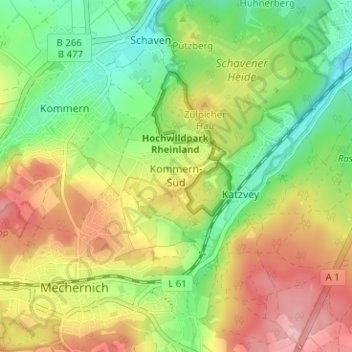 Mapa topográfico Kommern-Süd, altitud, relieve
