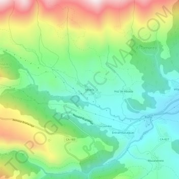 Mapa topográfico Abiada, altitud, relieve