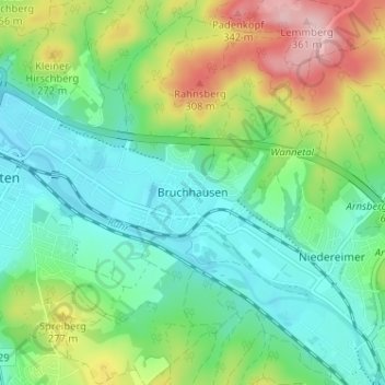 Mapa topográfico Bruchhausen, altitud, relieve