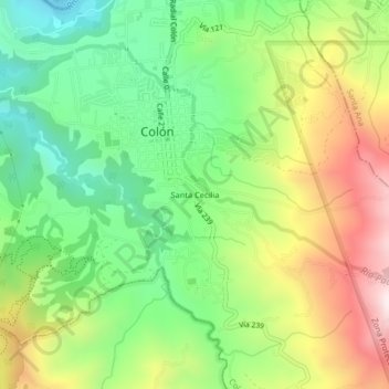 Mapa topográfico Santa Cecilia, altitud, relieve