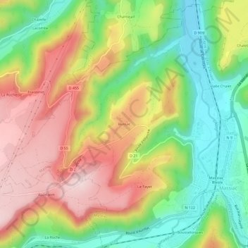 Mapa topográfico Bussac, altitud, relieve