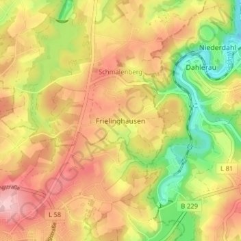 Mapa topográfico Frielinghausen, altitud, relieve