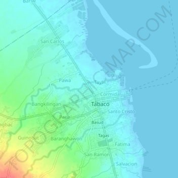 Mapa topográfico Bombon, altitud, relieve